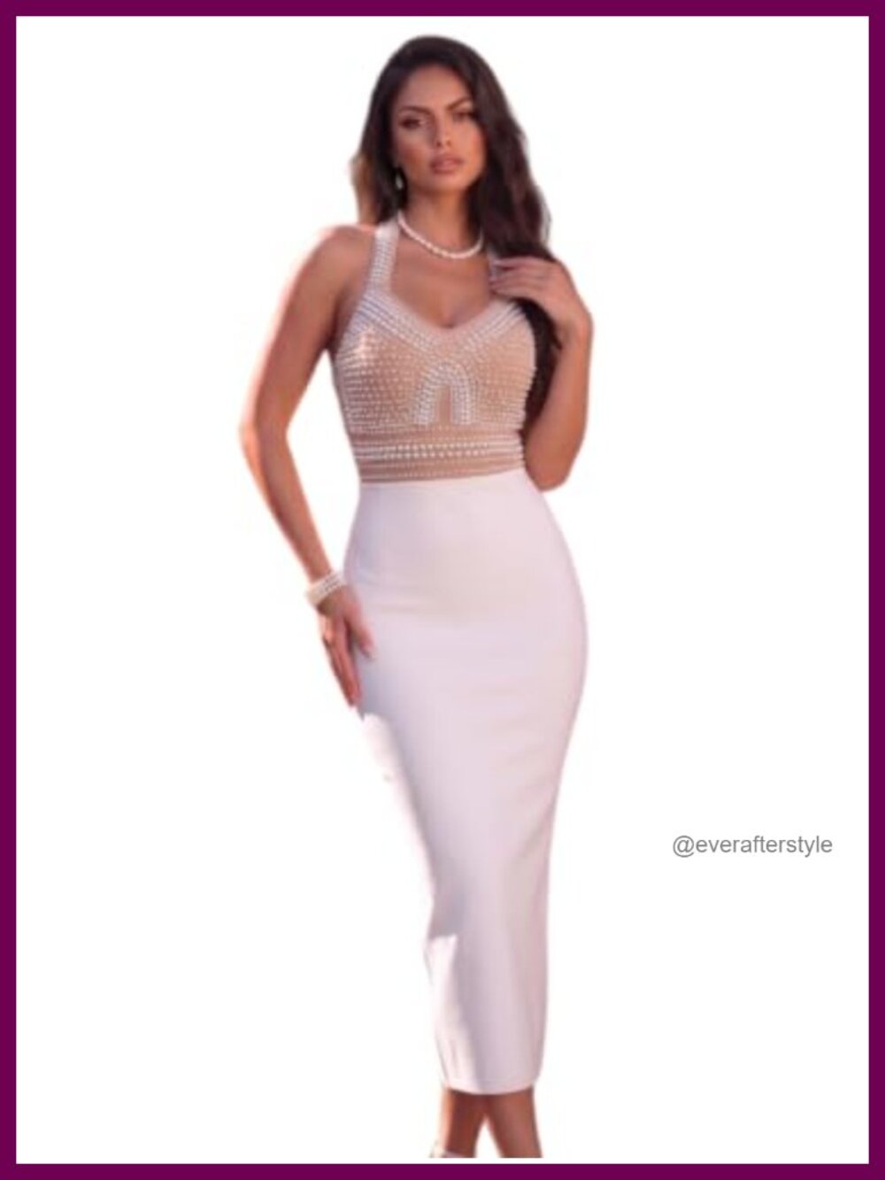 Halter Bandage Midi Bodycon Dress Beaded V Neck Cocktail Formal